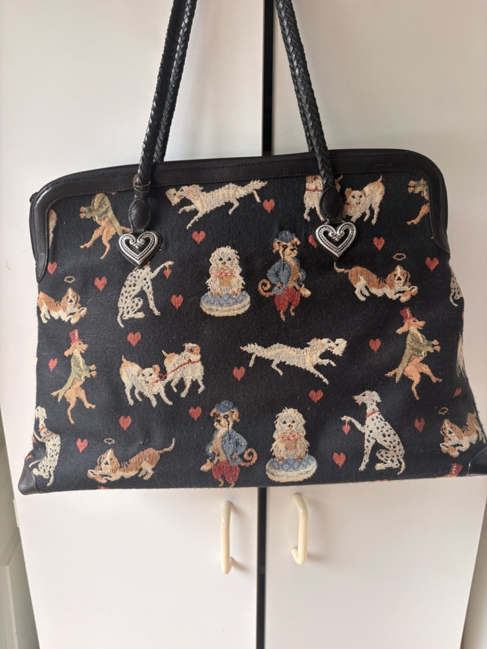 Brighton Vintage Black Novelty Dog Tapestry Tote Bag